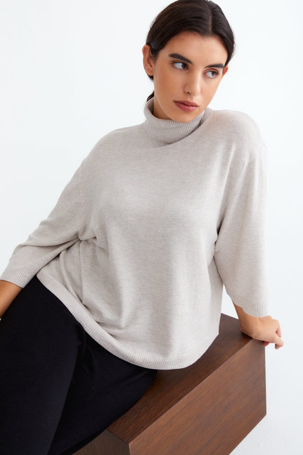 Knit Polo Sweater Bamboo Cashmere XS Oat 